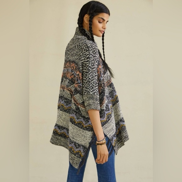 Anthropologie Pilcro Magda Fringe Knit Sweater Poncho Boho - Picture 3 of 10